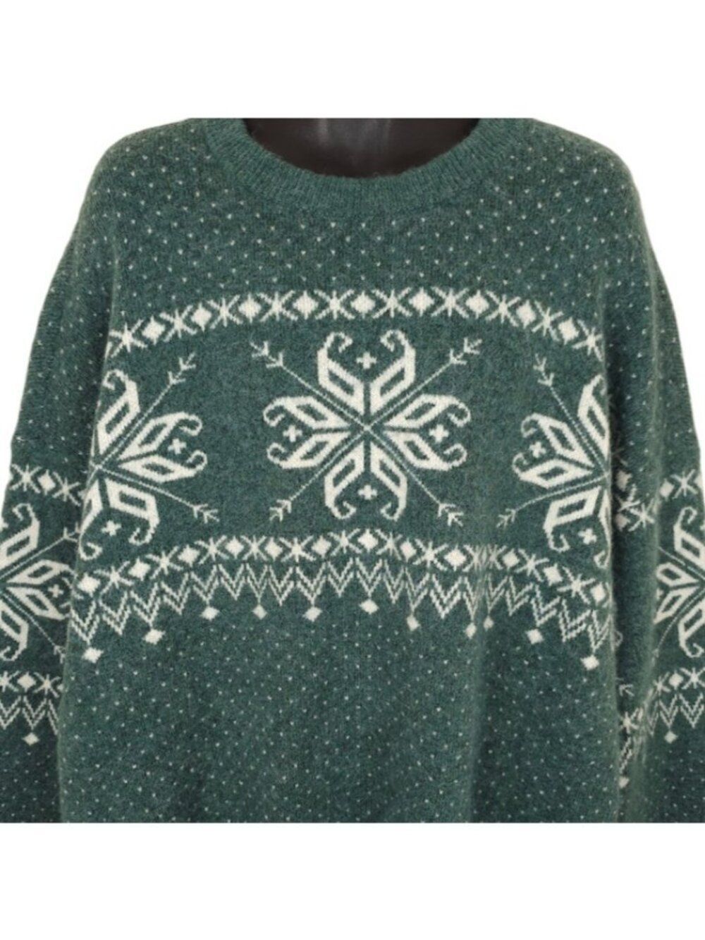 Fair Isle Winter Sweater Mens Size XL Green Wool Blend OVERSIZED Fit